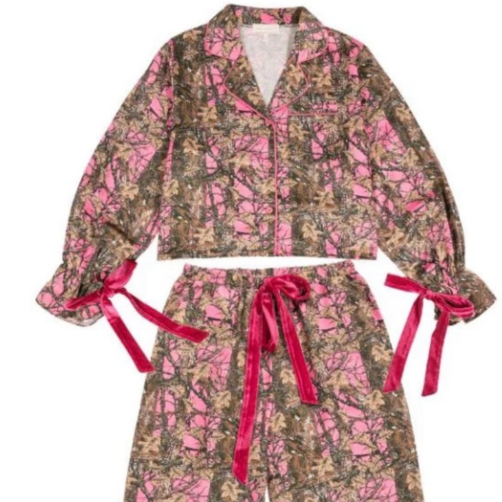 Simply Southern Pink Camo Pajama Set with Velvet Ties